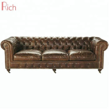 Commercial Furniture Chesterfield Vintage Leather Couch Hotel Used Retro Sofa